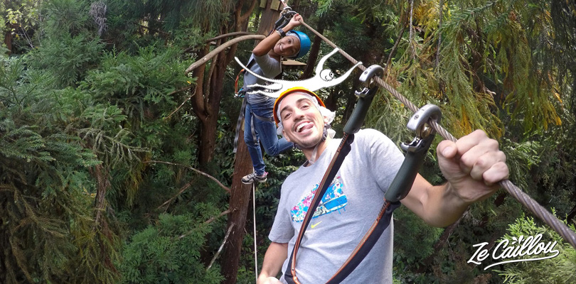 Rope bridge during a tree climbling session at Les Makes