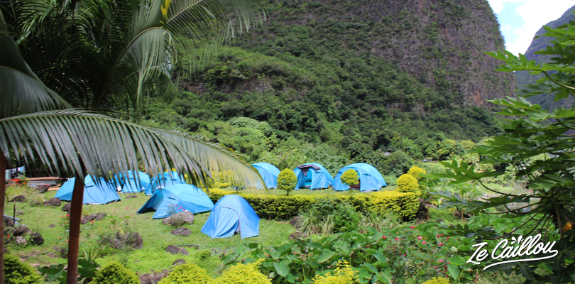 The blue tents of the little hotel in l'Entre-Deux, Reunion Island