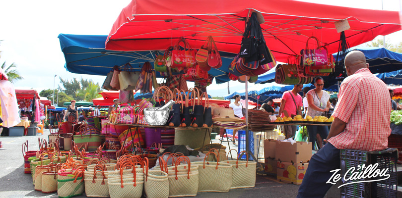Local art crafts in La Reunion's local markets, bag, sarong, music instruments...