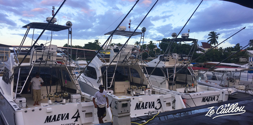 Maevasion's boats for deep-sea fishing, in the Saint-gilles les bains' harbour, Reunion.