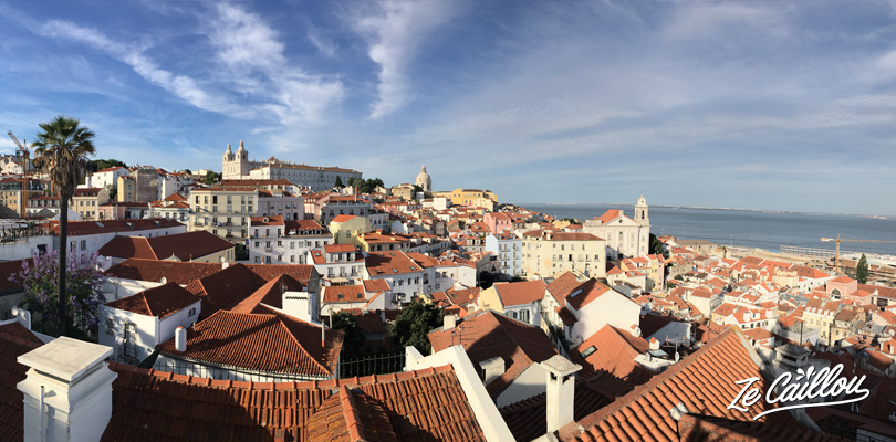 Beautiful panoramic view on the Alfama district roofs in Lisbon from the Santa Luzia place