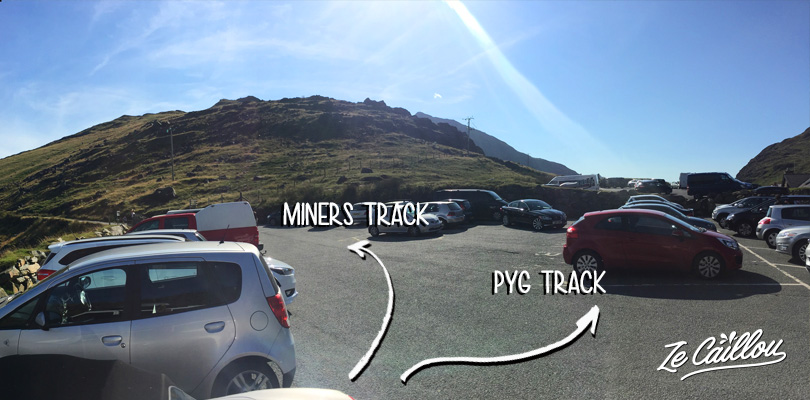 Les sentiers de Miners et Pyg track au parking Pen y Pass du mont Snowdon