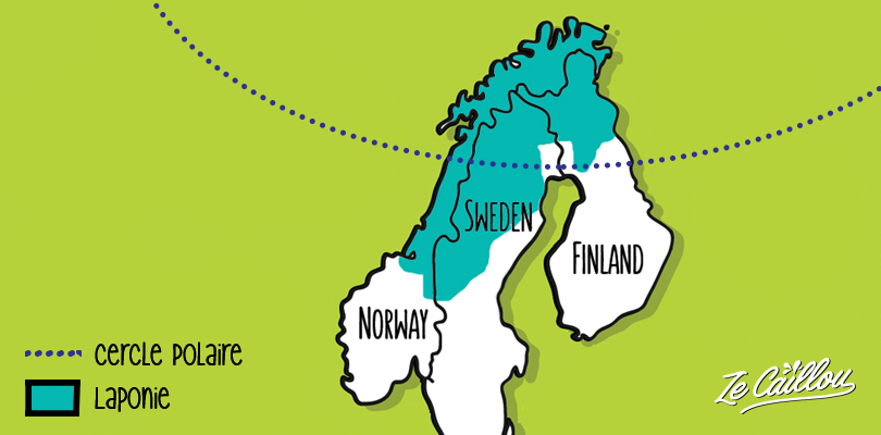 Carte de la Laponie et du cercle polaire en Norvège, Suède et Finlande.