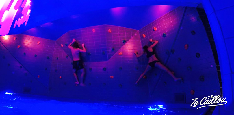 Climb a spychedelic wall in the vasteras water park in sweden