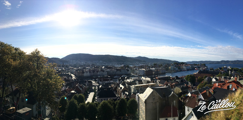 The panoramic view at the top of the cable car of Bergen, Norway