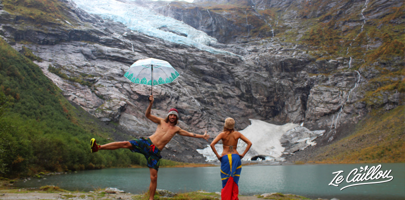 Having a cool time in front of a eternal glacier in Norway, the Jodalsbreen