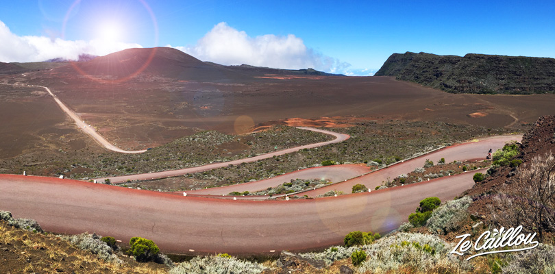 The very winding volcano road with a van roadtrip in reunion island.