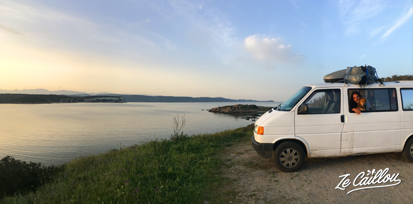 Find perfect spots to park during a road trip in Corsica in campervan.