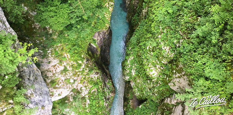 Beautiful Tolmin Gorges with a clear blue water and perfect views in Slovenia.