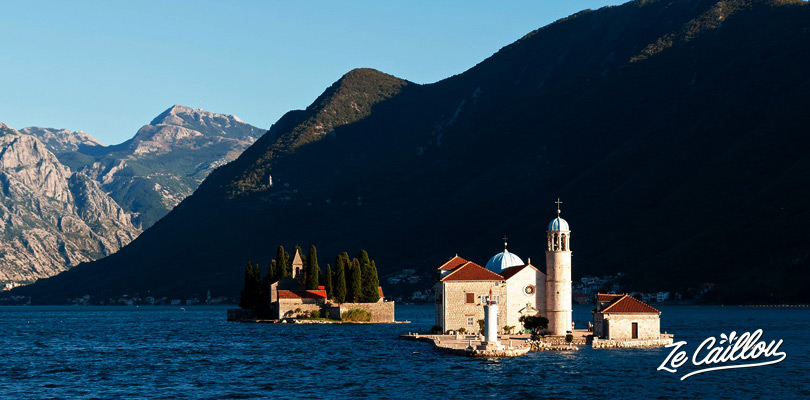 The Island of the Dead and the Notre dame du rocher Island, in front of Perast on the Montenegrin coast.