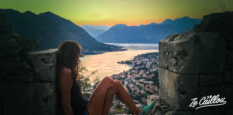 Kotor old murals walk to enjoy the sunset from the St John Fort, Montenegrin coast.