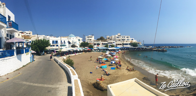 Small seafront of Apollonas town, on the north of Naxos island, in Greece.