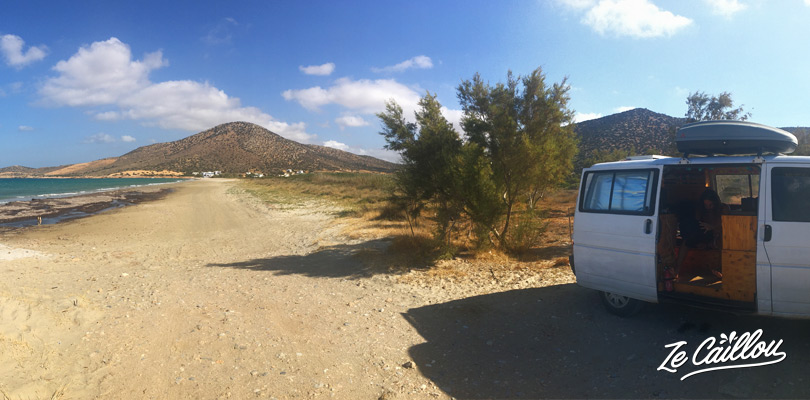 Our Van spot, on Agiassos beach, in the south of Naxos Greece.