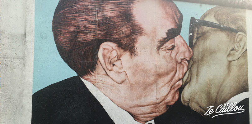 The famous kiss paint between Brejnev and Honecker on the Berlin wall East Side Gallery.