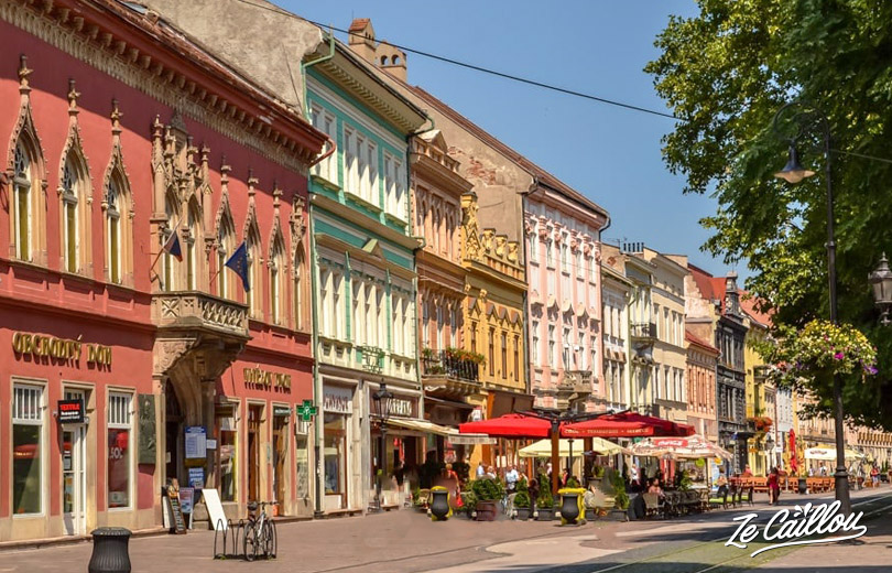 Visit the old historical center of Kosice in Slovakia and Hlavná Ulica colored street.