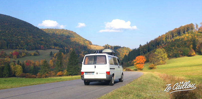 Drive on the very nice roads of Slovakia in a van during a european road trip.