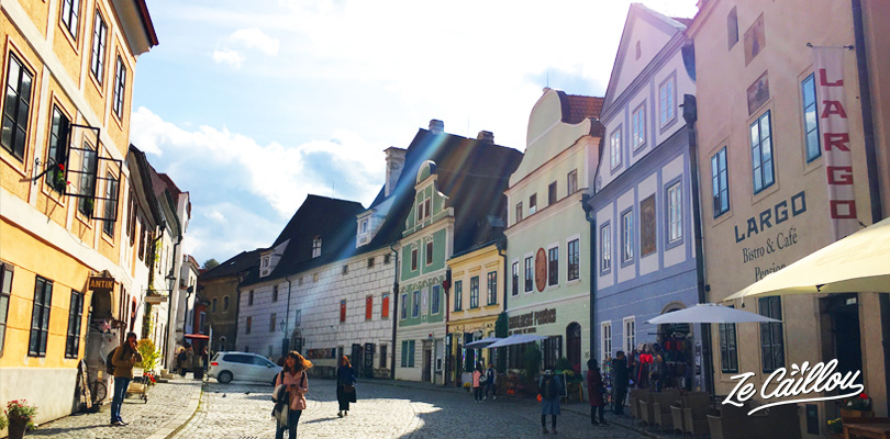Nice and colorful Cesky Krumlov's streets you can visit in Czech Republique in a van