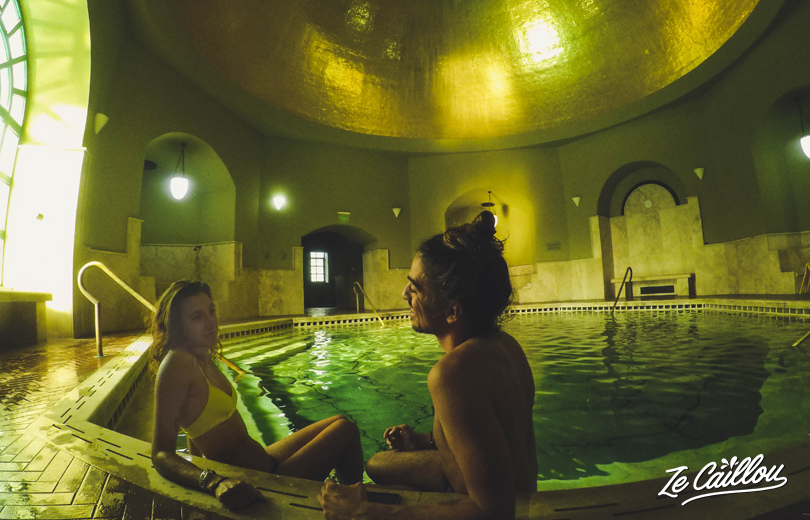 Take a breath and relax in the magnificient golden room of Eger's turkish bath in Hungary.