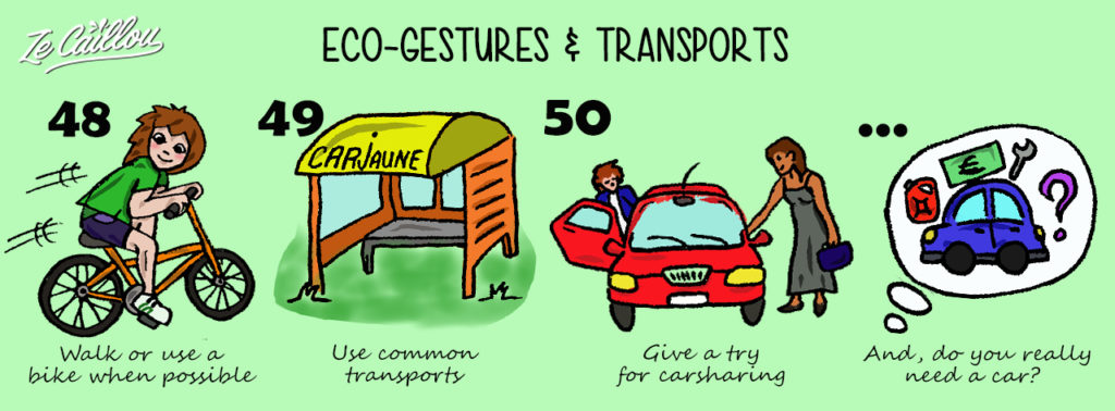 Protect the environment reducing your transport, walk or bike, use public transport, carsharing...