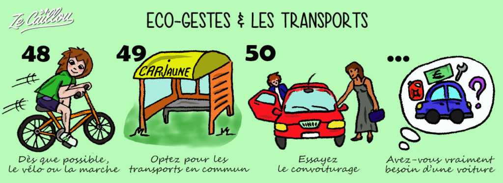 Eco-gestes pour la planète et les transports, privilégier le vélo et les transports en commun, éviter la voiture...