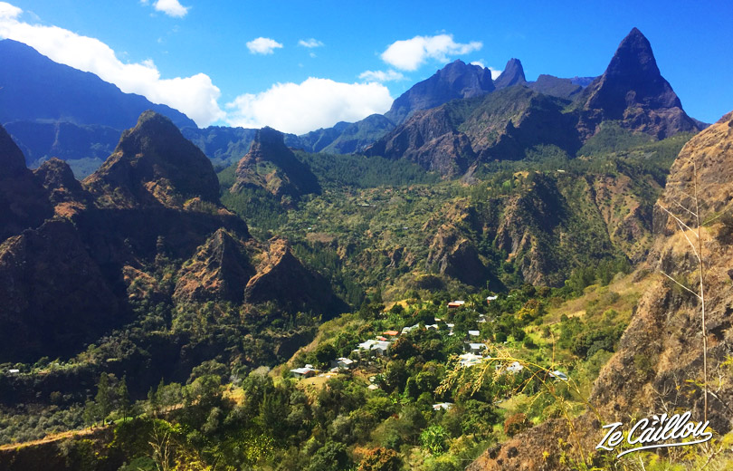 Mafate view from Lataniers village during our GRR2 Day 4, best hike in La Reunion.