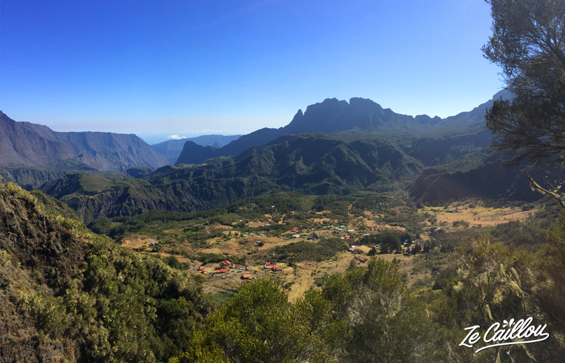 View on Marla and La nouvelle from col du taibit climb during our GRR2 day 6 in Reunion.