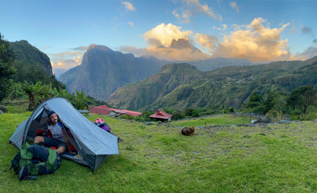 Great bivouac spot in Roche Plate during our GRR3 trek in Reunion Island.