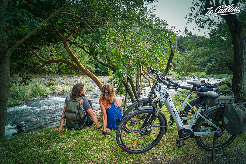 Watching the Langevin river during our reunion island tour by bike.