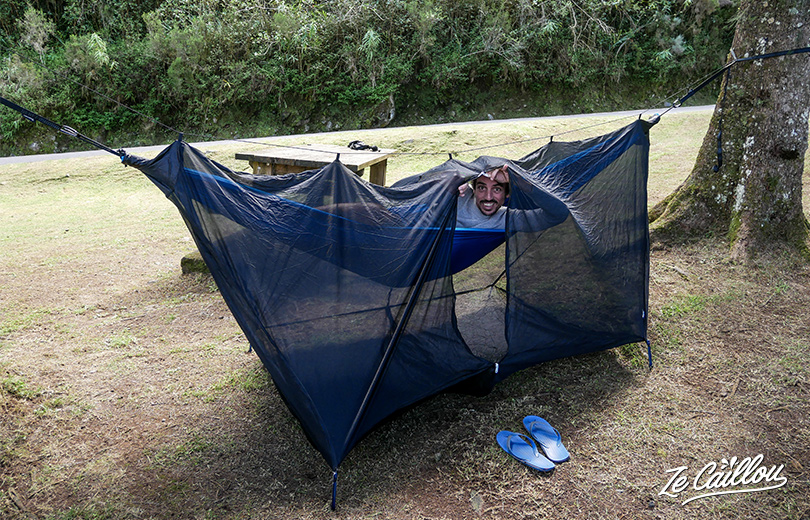 Our feedback about travel hammock + mosquito net and tarp to camp easily.