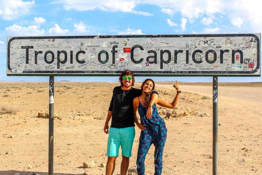 Passage du tropique du capricorne lors de notre voyage en namibie.