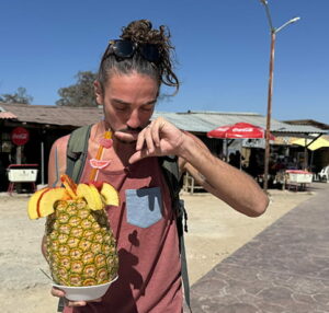 Romain tests the Pina Loca in Hierve El Agua.