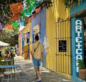 The streets are colorful in Oaxaca de Juarez.